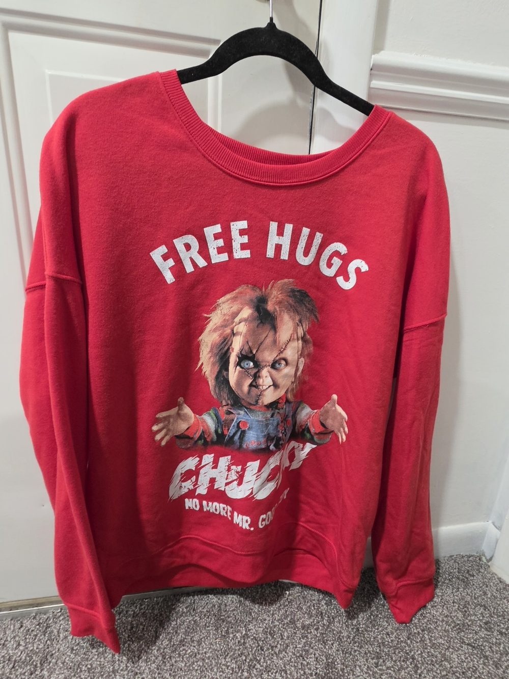 Red 'Free Hugs' Chucky Graphic Sweatshirt